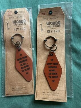 Two's Company Brown Leather Key Tag